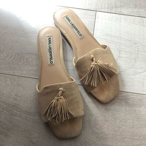 Karl Lagerfeld light beige slides with tassels